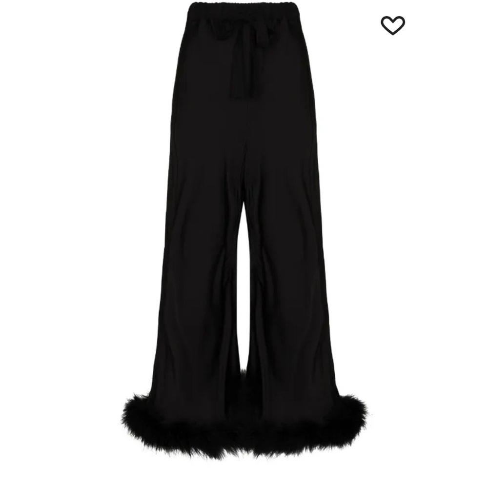 Sleeper Black Wide-Leg Pants with Fur Hem